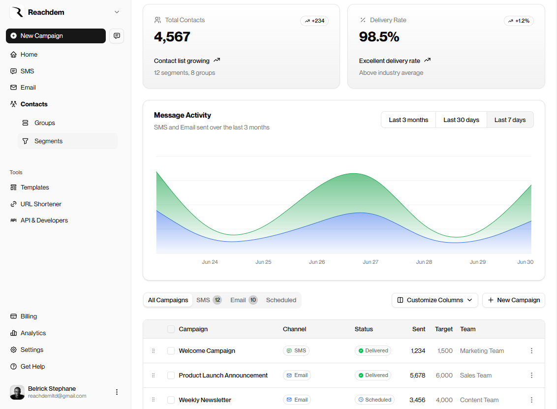 ReachDem dashboard preview